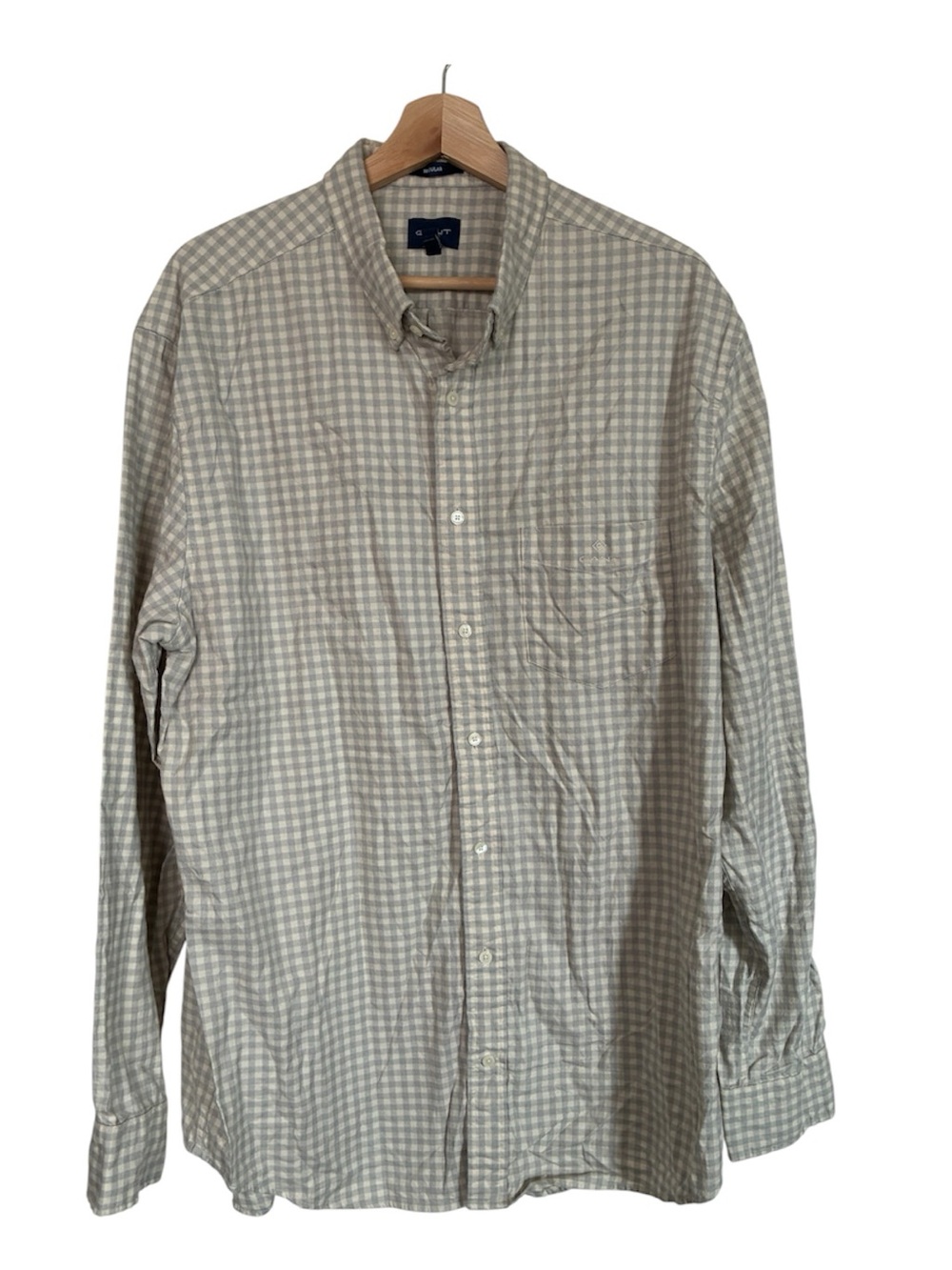 Gant Mens Regular Fit Flannel Shirt Size 2XL Gray Beige Plaid Check Long Sleeve